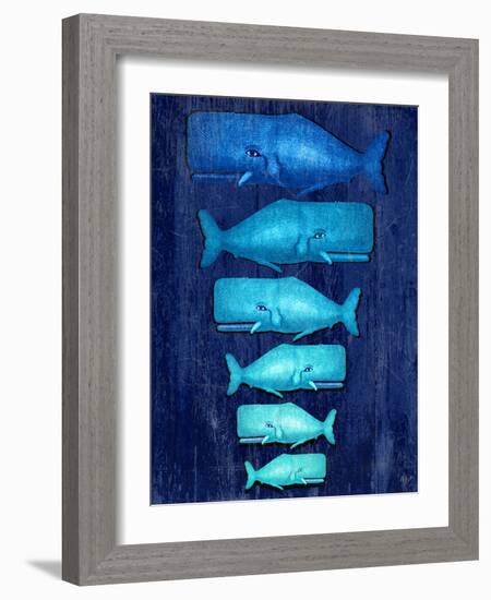 Whale Family Blue on Blue-Fab Funky-Framed Art Print