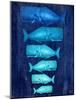 Whale Family Blue on Blue-Fab Funky-Mounted Art Print