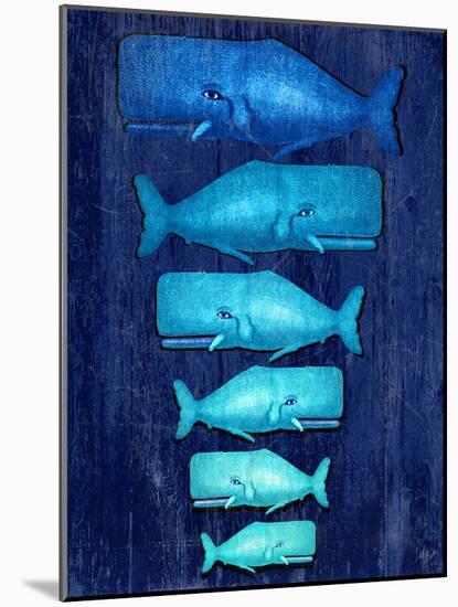 Whale Family Blue on Blue-Fab Funky-Mounted Art Print