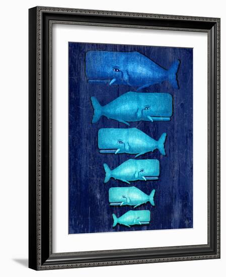 Whale Family Blue on Blue-Fab Funky-Framed Art Print