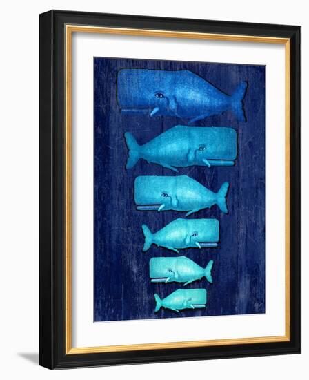 Whale Family Blue on Blue-Fab Funky-Framed Art Print