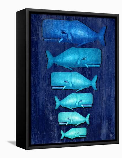 Whale Family Blue on Blue-Fab Funky-Framed Stretched Canvas