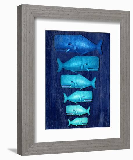 Whale Family Blue on Blue-Fab Funky-Framed Premium Giclee Print