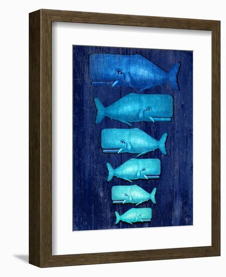 Whale Family Blue on Blue-Fab Funky-Framed Premium Giclee Print