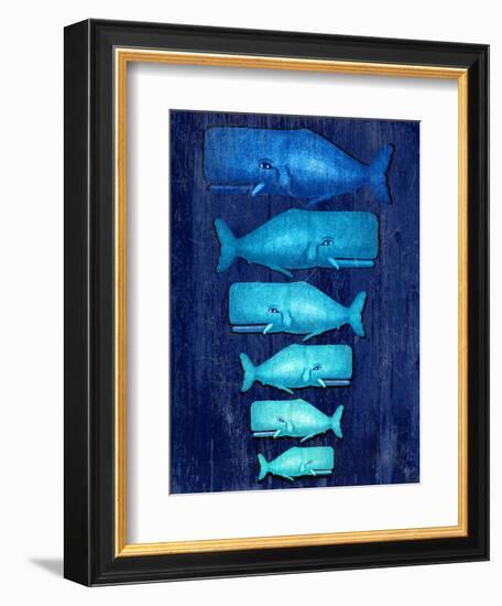 Whale Family Blue on Blue-Fab Funky-Framed Premium Giclee Print