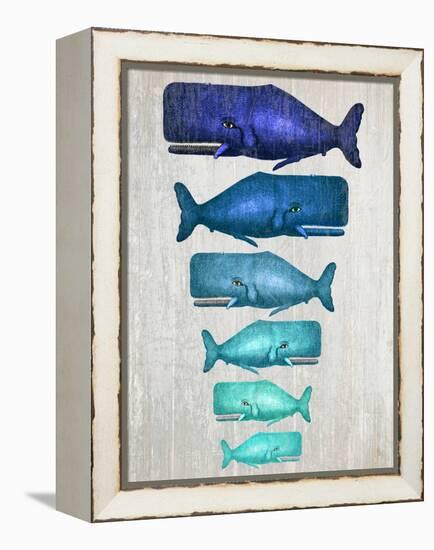 Whale Family Blue On White-Fab Funky-Framed Stretched Canvas