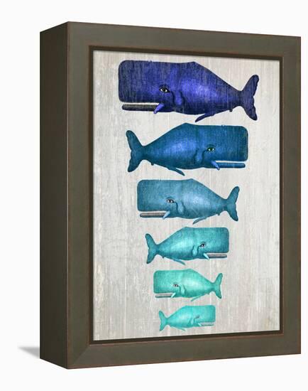 Whale Family Blue On White-Fab Funky-Framed Stretched Canvas