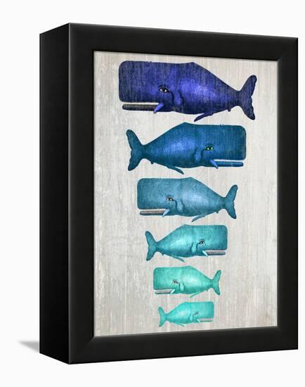 Whale Family Blue On White-Fab Funky-Framed Stretched Canvas