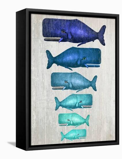 Whale Family Blue On White-Fab Funky-Framed Stretched Canvas