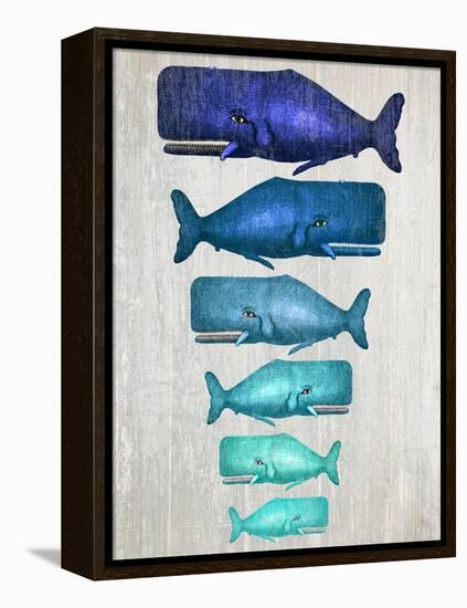 Whale Family Blue On White-Fab Funky-Framed Stretched Canvas