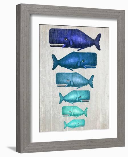Whale Family Blue On White-Fab Funky-Framed Art Print