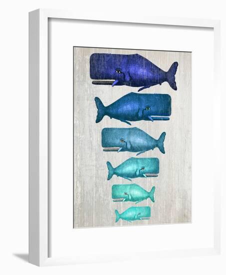 Whale Family Blue On White-Fab Funky-Framed Art Print