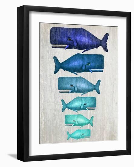 Whale Family Blue On White-Fab Funky-Framed Art Print