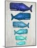 Whale Family Blue On White-Fab Funky-Mounted Art Print