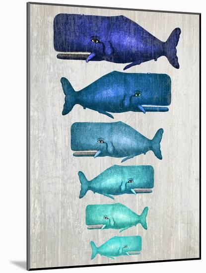 Whale Family Blue On White-Fab Funky-Mounted Art Print