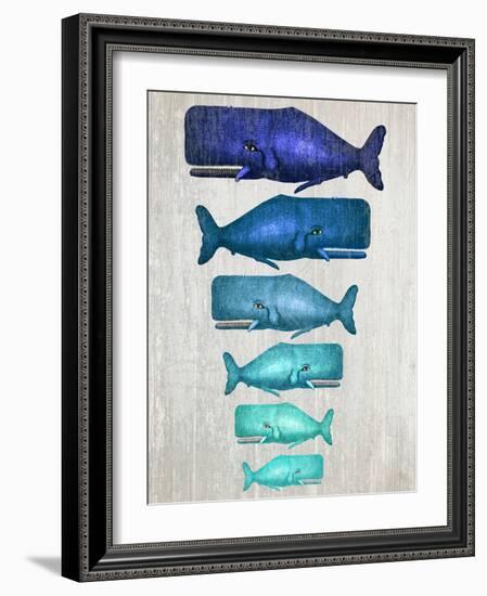 Whale Family Blue On White-Fab Funky-Framed Art Print