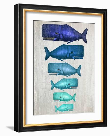 Whale Family Blue On White-Fab Funky-Framed Art Print