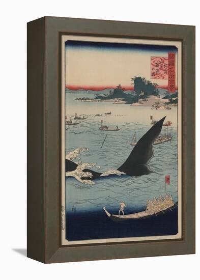 Whale Hunting at the Island of Goto in Hizen (Hizen Goto? Kujiraryo? No Zu)-Ando Hiroshige-Framed Stretched Canvas