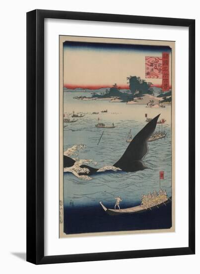 Whale Hunting at the Island of Goto in Hizen (Hizen Goto? Kujiraryo? No Zu)-Ando Hiroshige-Framed Premium Giclee Print