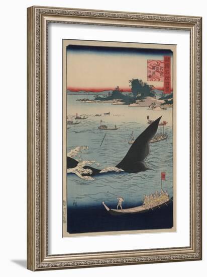 Whale Hunting at the Island of Goto in Hizen (Hizen Goto? Kujiraryo? No Zu)-Ando Hiroshige-Framed Art Print