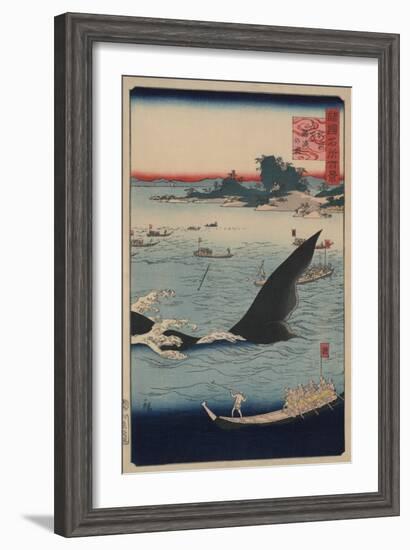 Whale Hunting at the Island of Goto in Hizen (Hizen Goto? Kujiraryo? No Zu)-Ando Hiroshige-Framed Art Print