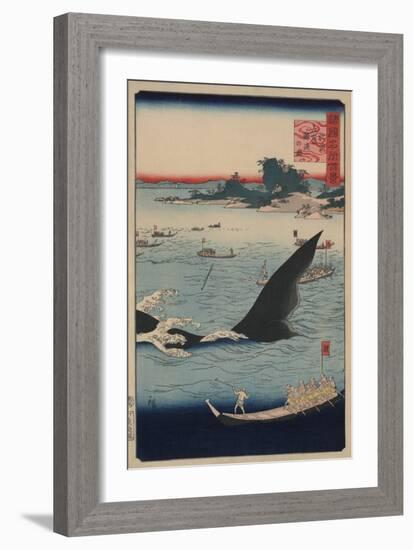 Whale Hunting at the Island of Goto in Hizen (Hizen Goto? Kujiraryo? No Zu)-Ando Hiroshige-Framed Art Print