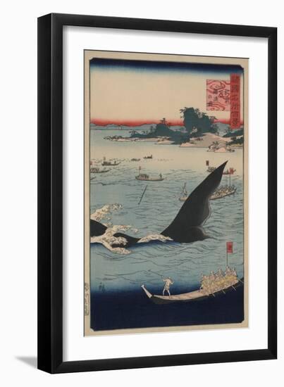 Whale Hunting at the Island of Goto in Hizen (Hizen Goto? Kujiraryo? No Zu)-Ando Hiroshige-Framed Art Print