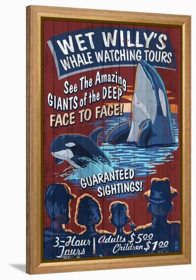 Whale Watching Tours - Vintage Sign-Lantern Press-Framed Stretched Canvas