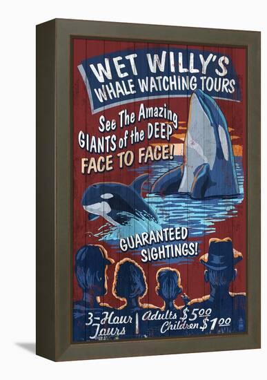 Whale Watching Tours - Vintage Sign-Lantern Press-Framed Stretched Canvas