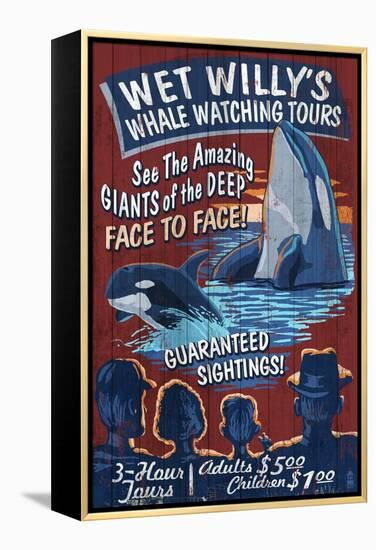 Whale Watching Tours - Vintage Sign-Lantern Press-Framed Stretched Canvas