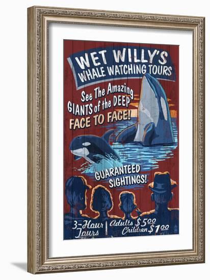 Whale Watching Tours - Vintage Sign-Lantern Press-Framed Art Print