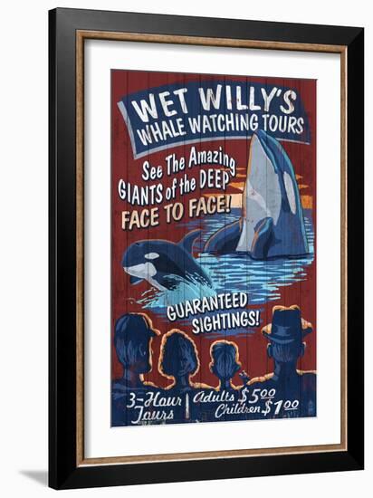 Whale Watching Tours - Vintage Sign-Lantern Press-Framed Art Print