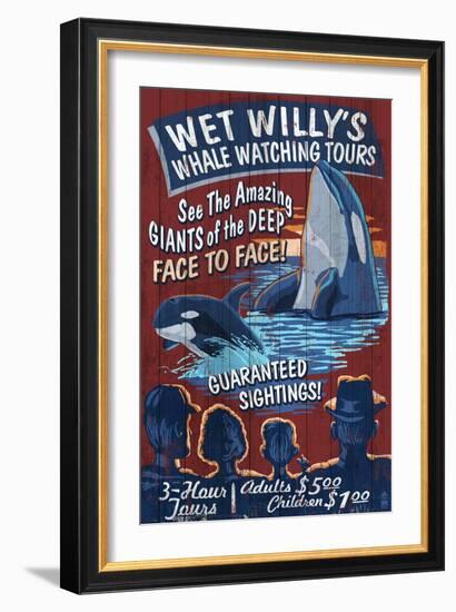 Whale Watching Tours - Vintage Sign-Lantern Press-Framed Art Print