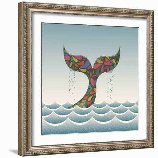 Whale Waving Hello with it's Tail-Cyborgwitch-Framed Art Print