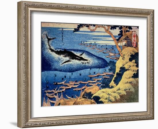 Whaling Off the Goto Island, from the Series 'Oceans of Wisdom'-Katsushika Hokusai-Framed Giclee Print