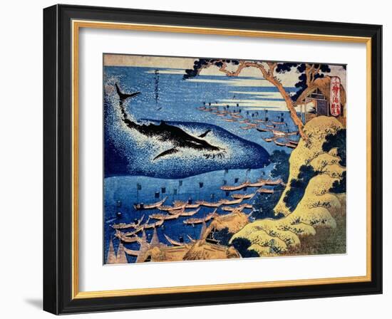 Whaling Off the Goto Island, from the Series 'Oceans of Wisdom'-Katsushika Hokusai-Framed Giclee Print