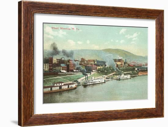 Wharf with Steamboats, Wheeling, West Virginia-null-Framed Art Print