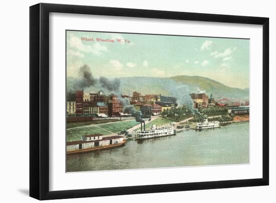 Wharf with Steamboats, Wheeling, West Virginia-null-Framed Art Print