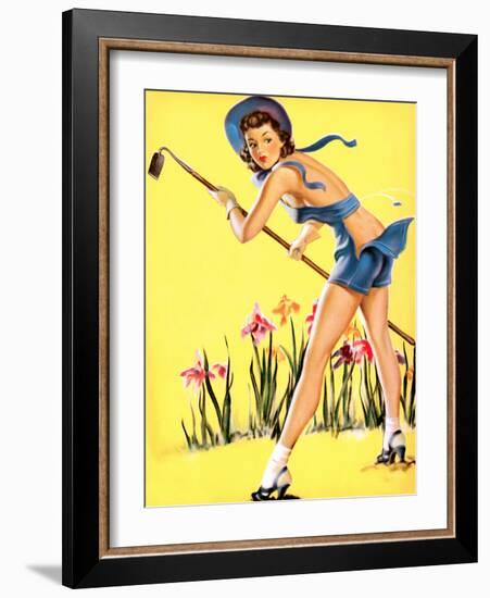 What Hoe! Gardening Pin-Up 1940-Gil Elvgren-Framed Premium Giclee Print