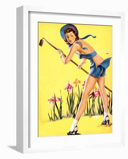 What Hoe! Gardening Pin-Up 1940-Gil Elvgren-Framed Premium Giclee Print