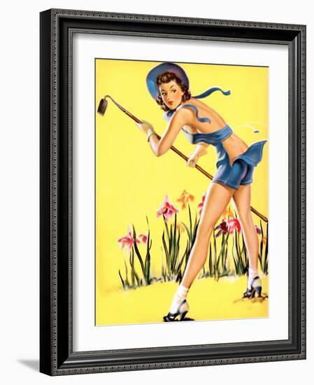 What Hoe! Gardening Pin-Up 1940-Gil Elvgren-Framed Premium Giclee Print