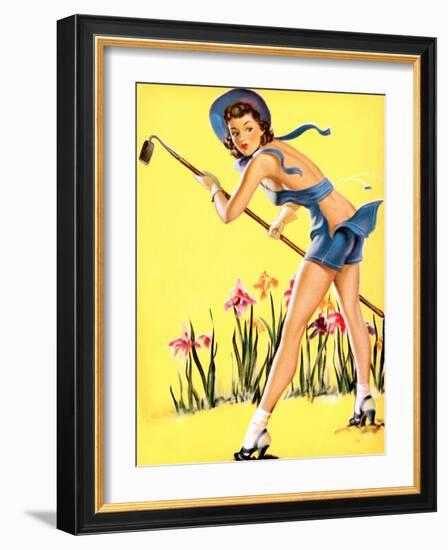 What Hoe! Gardening Pin-Up 1940-Gil Elvgren-Framed Premium Giclee Print