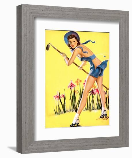 What Hoe! Gardening Pin-Up 1940-Gil Elvgren-Framed Art Print