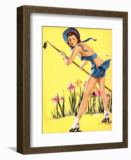 What Hoe! Gardening Pin-Up 1940-Gil Elvgren-Framed Art Print