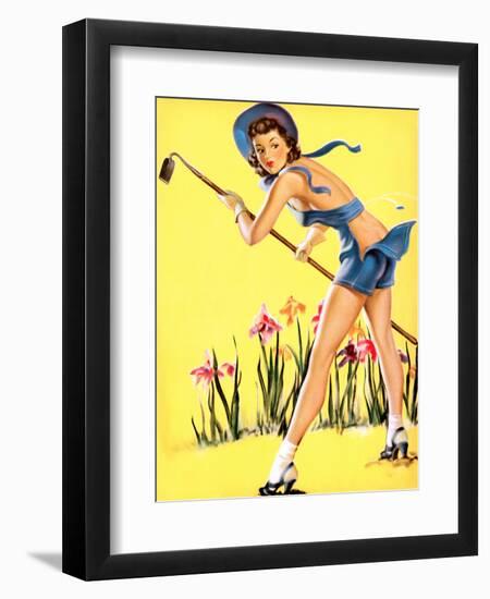 What Hoe! Gardening Pin-Up 1940-Gil Elvgren-Framed Art Print