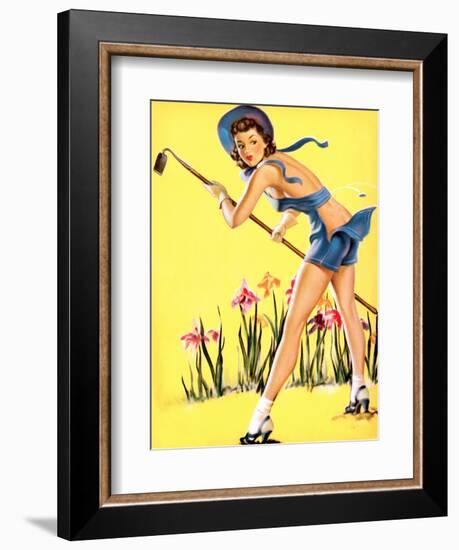 What Hoe! Gardening Pin-Up 1940-Gil Elvgren-Framed Art Print