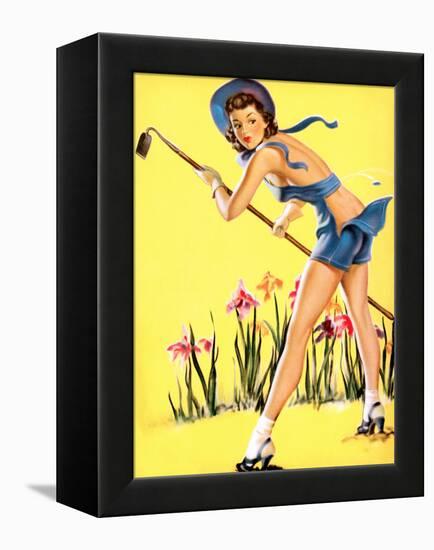 What Hoe! Gardening Pin-Up 1940-Gil Elvgren-Framed Stretched Canvas