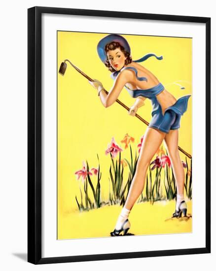 What Hoe! Gardening Pin-Up 1940-Gil Elvgren-Framed Art Print