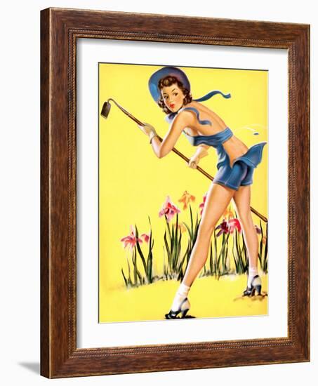 What Hoe! Gardening Pin-Up 1940-Gil Elvgren-Framed Art Print