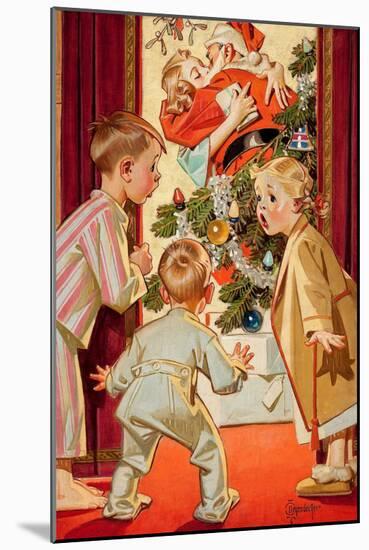 What Is Santa Doing to Mommy?-Joseph Christian Leyendecker-Mounted Art Print
